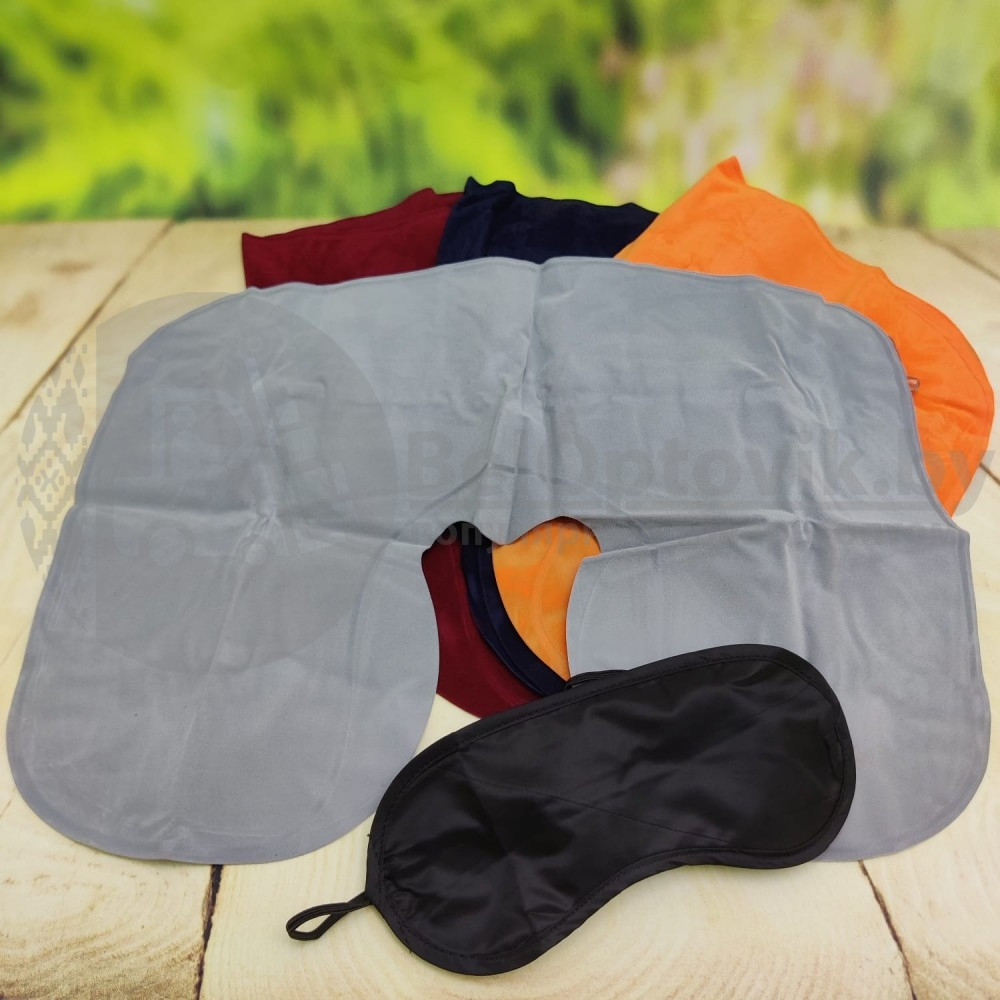 Подушка надувная под голову для путешествий Travel Selectionмаска для сна Бордовая - фото 4 - id-p153188885