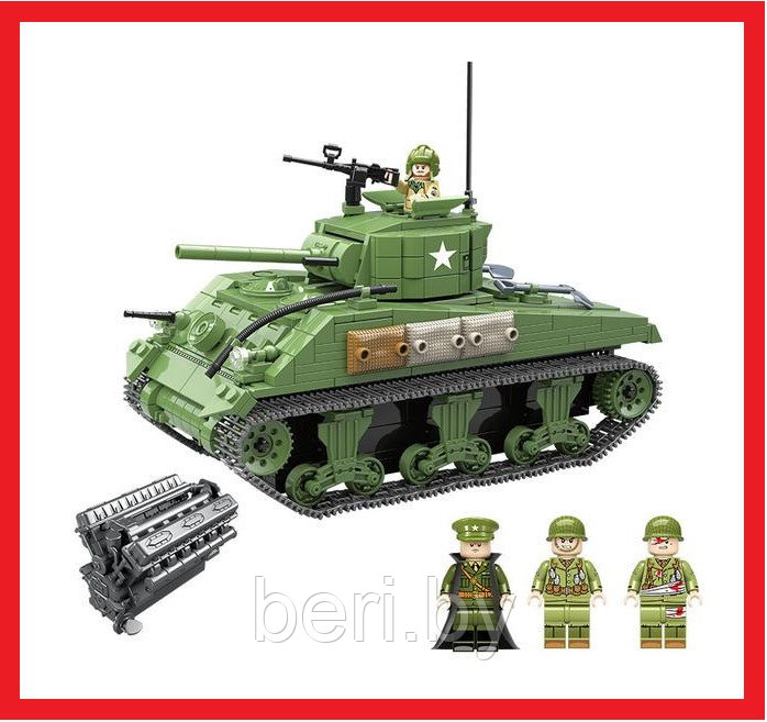 100081 Конструктор "Танк Шерман M4A1", 726 деталей, Quanguan, аналог LEGO (Лего) - фото 2 - id-p153158065