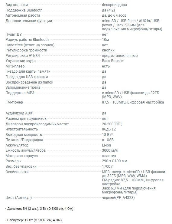 Портативная колонка Perfeo TERCERO 18W, Bluetooth, FM, MP3, microSD, USB, AUX, Jack 6,3 мм, 3000mAh (PF_A4328) - фото 5 - id-p153272179