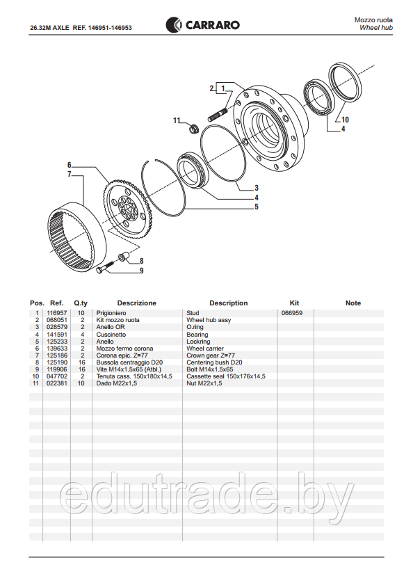 022381 гайка колеса  Carraro М22х1,5