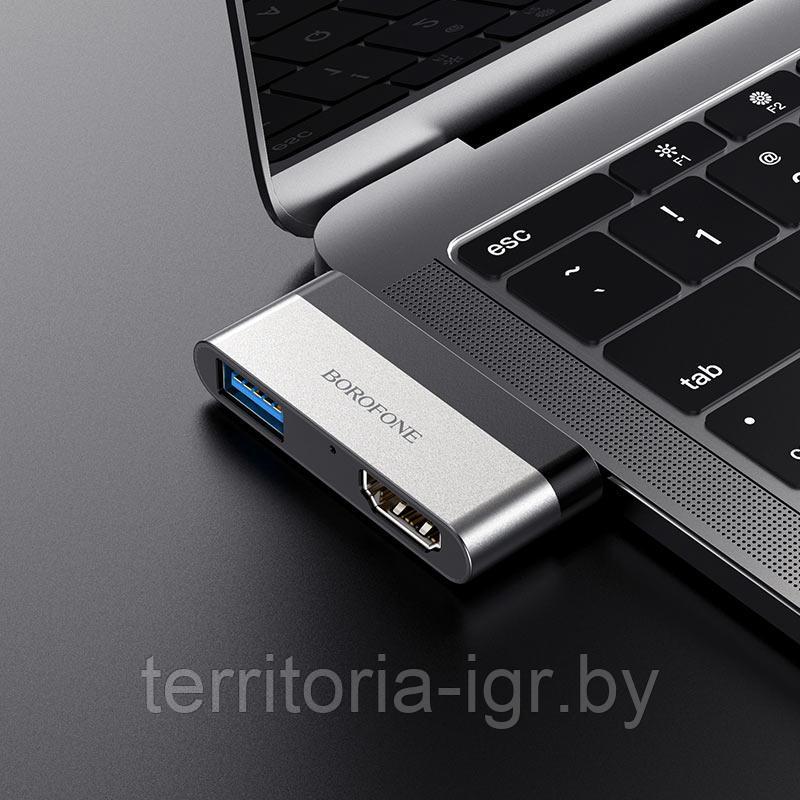 Адаптер DH2 Type-C на USB 3.0 + HDMI металлик Borofone - фото 3 - id-p153472173