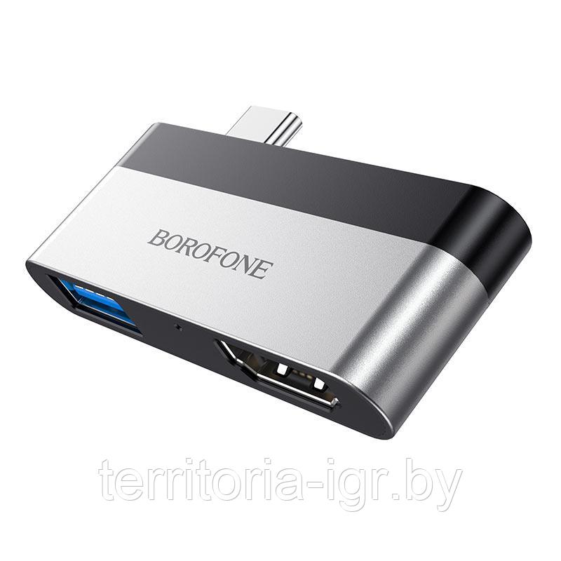 Адаптер DH2 Type-C на USB 3.0 + HDMI металлик Borofone - фото 4 - id-p153472173