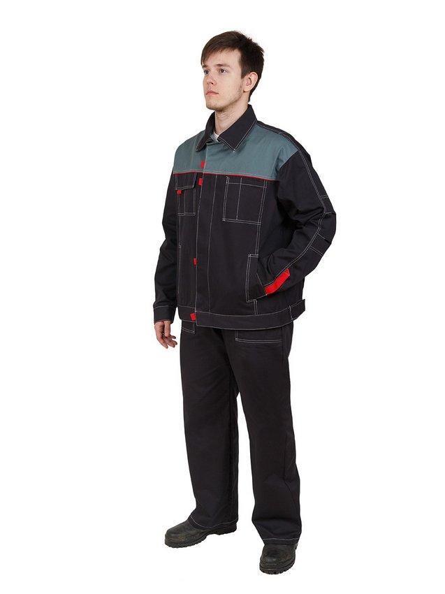 Костюм «Фаворит» (куртка+п/комбез) черно-серый с красным кантом