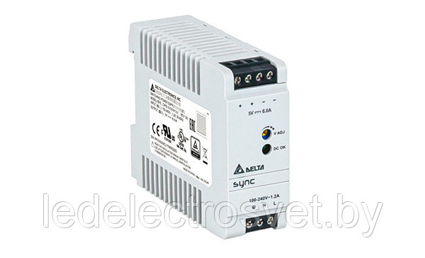 Блок питания импульсный Sync, 30W, 6А, 85_264VAC(120_375VDC) / 5VDC, DIN35, винт.клеммы, пл.корпус, ширина - фото 1 - id-p153476342