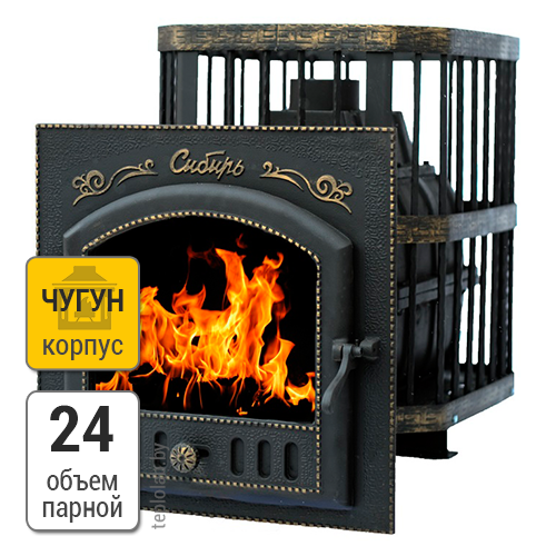 НМК Сибирь-24 печь банная чугунная с каминной дверцей 545х545 - фото 1 - id-p153480153