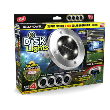 Уличный светильник на солнечной батарее 4 LED 5W Disk Lights (4 шт) - фото 1 - id-p153482059