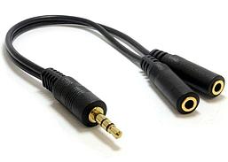 Кабель - разветвитель jack 3.5mm (AUX) - 2x jack 3.5mm (AUX), папа-мама, 0,2 метра, черный 555962