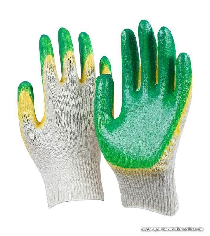 Перчатки рабочие облитые (желто-зеленые) с 2-слойным латексным покрытием, 13 класс - фото 1 - id-p153553527