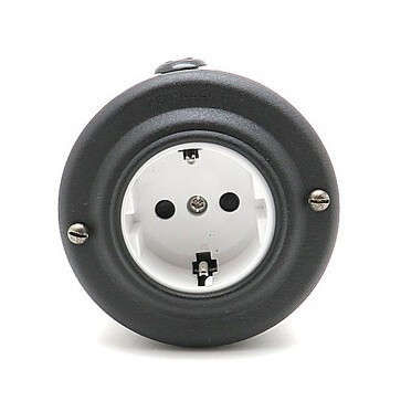 Ретро розетка с З/К из металла, черный маур/белый Petrucci