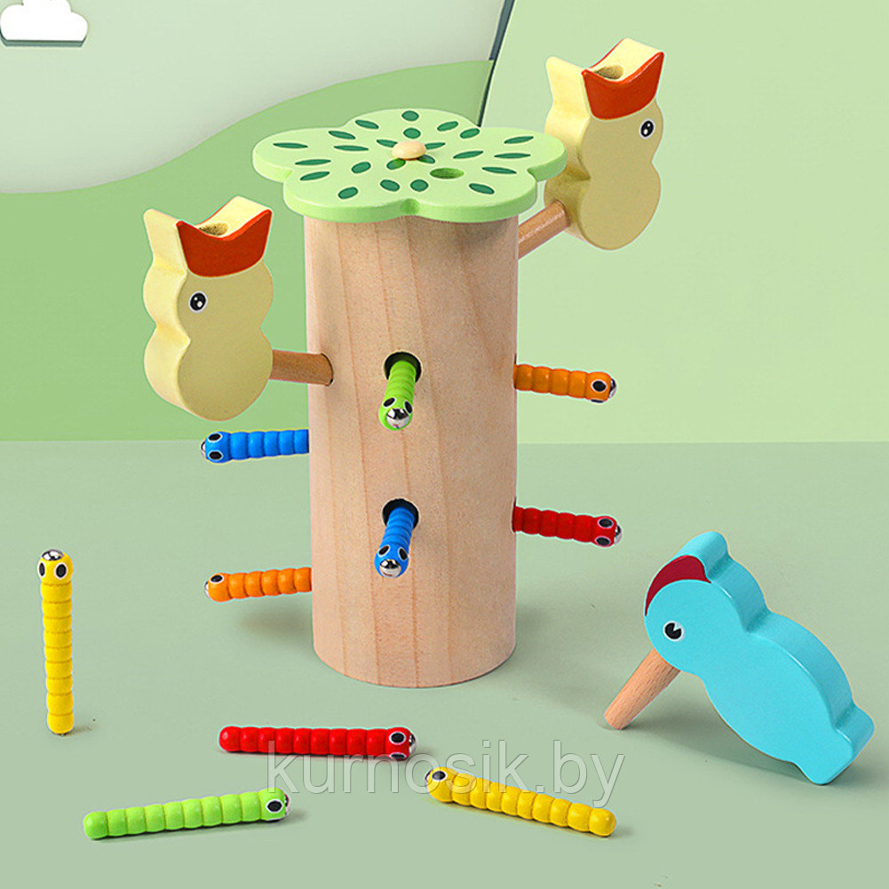 Развивающая деревянная магнитная игра рыбалка "Накорми птичку" - фото 2 - id-p153567182