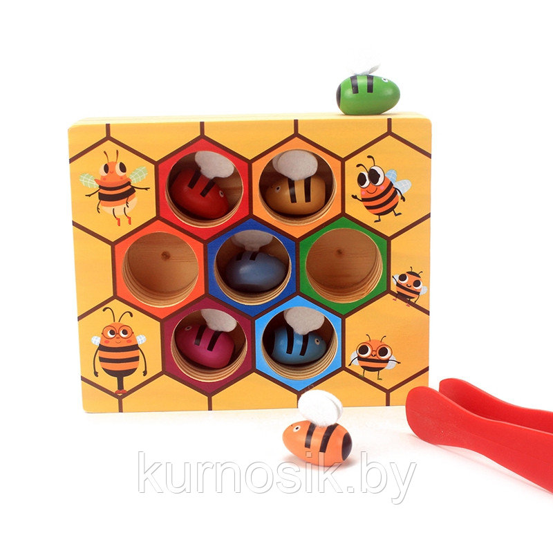 Развивающая деревянная игрушка сортер пчелы с пинцетом "Пчелы и Улей" (арт. HH-181) - фото 2 - id-p153574287