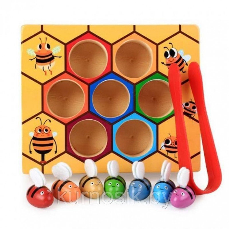 Развивающая деревянная игрушка сортер пчелы с пинцетом "Пчелы и Улей" (арт. HH-181) - фото 1 - id-p153574287
