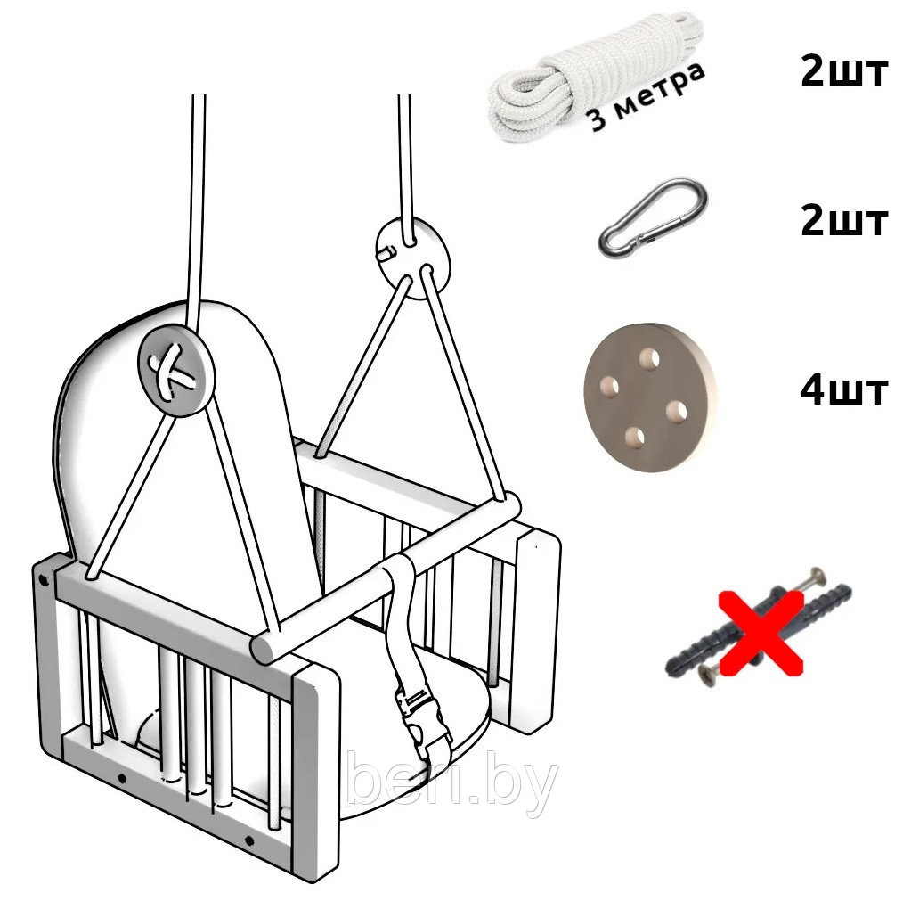 К-001-14 Качели ГНОМ LiLu деревянные подвесные, мягкое сиденье, качели с крепежом - фото 4 - id-p153577080