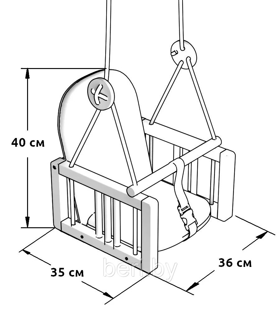К-001-12 Качели ГНОМ LiLu деревянные подвесные, мягкое сиденье, качели с крепежом - фото 7 - id-p153582884