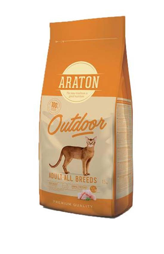 Araton Adult Outdoor All Breeds -для взрослых кошек с курицей и индейкой15кг(Литва)развес