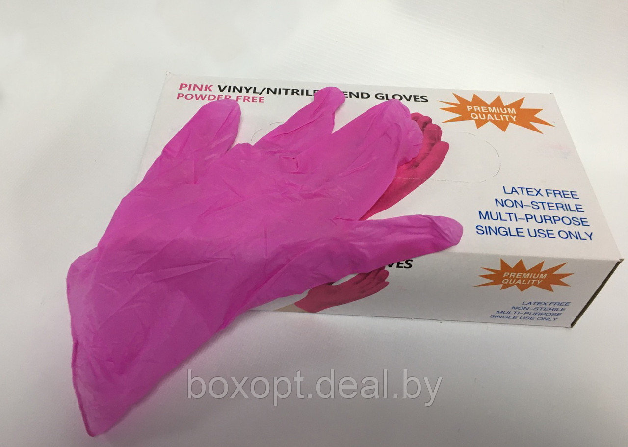 Перчатки одноразовые (нитрил/винил) (розовые) "Wally Plastic" - 100 шт (50 пар), XS, S, M, L - фото 2 - id-p153594232