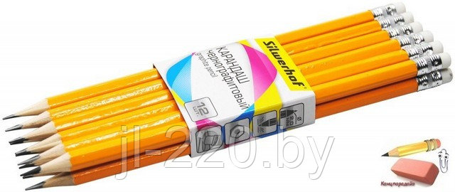 Карандаш чернографитовый Silwerhof Basic, HB, с ластиком, шестигранный