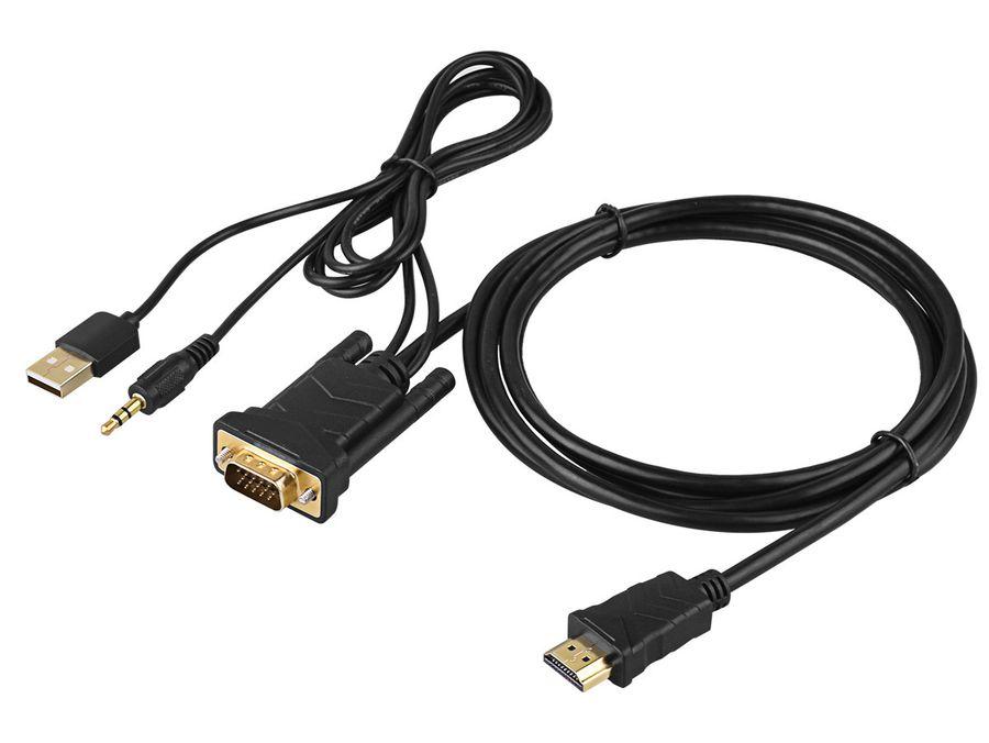 Кабель VGA - jack 3.5mm (AUX) - USB - HDMI, FullHD 1080p, 1,8 метра, черный 555984