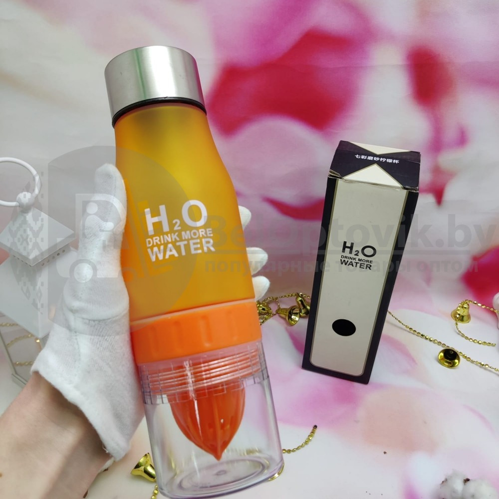 Бутылка с соковыжималкой H2O Drink More Water. NEW Лето 2019 Оранжевый матовый цвет - фото 3 - id-p109389763