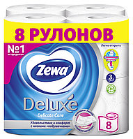 Бумага туалетная, трехслойная, белая, без аромата, «Zewa Deluxe» (8рул./уп. )