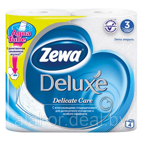 Бумага туалетная, трехслойная, белая, без аромата, «Zewa Deluxe» (4рул./уп. ) - фото 1 - id-p153658360