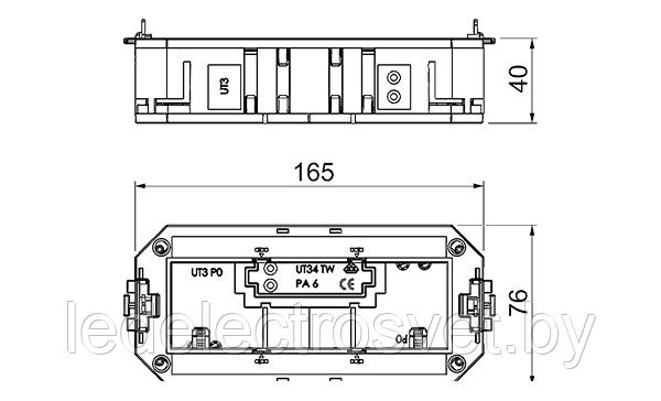 Рамка UТ3 45 3 модульная, 6М, для монтажа электроустановки Modul 45 в люки OBO, L=165 мм, полиамид - фото 2 - id-p153664076