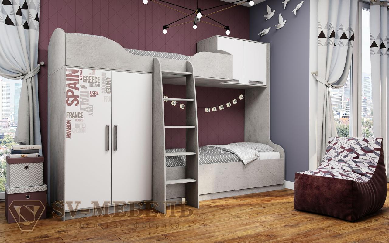 Кровать двухъярусная для детской комнаты Грей с фп фабрики SV-мебель, фото 1