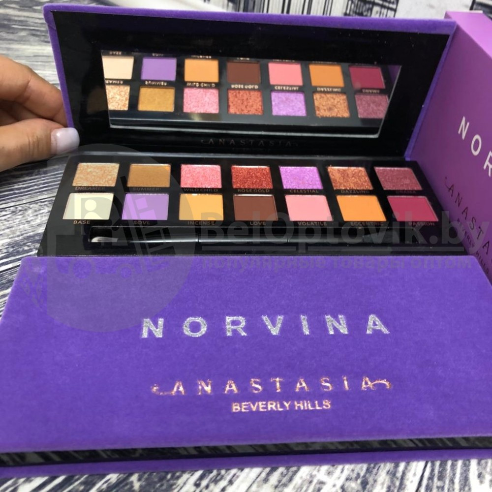 Палетка теней с зеркалом Anastasia Beverly Hills NORVINA, 14 оттенков кисть - фото 3 - id-p153789707