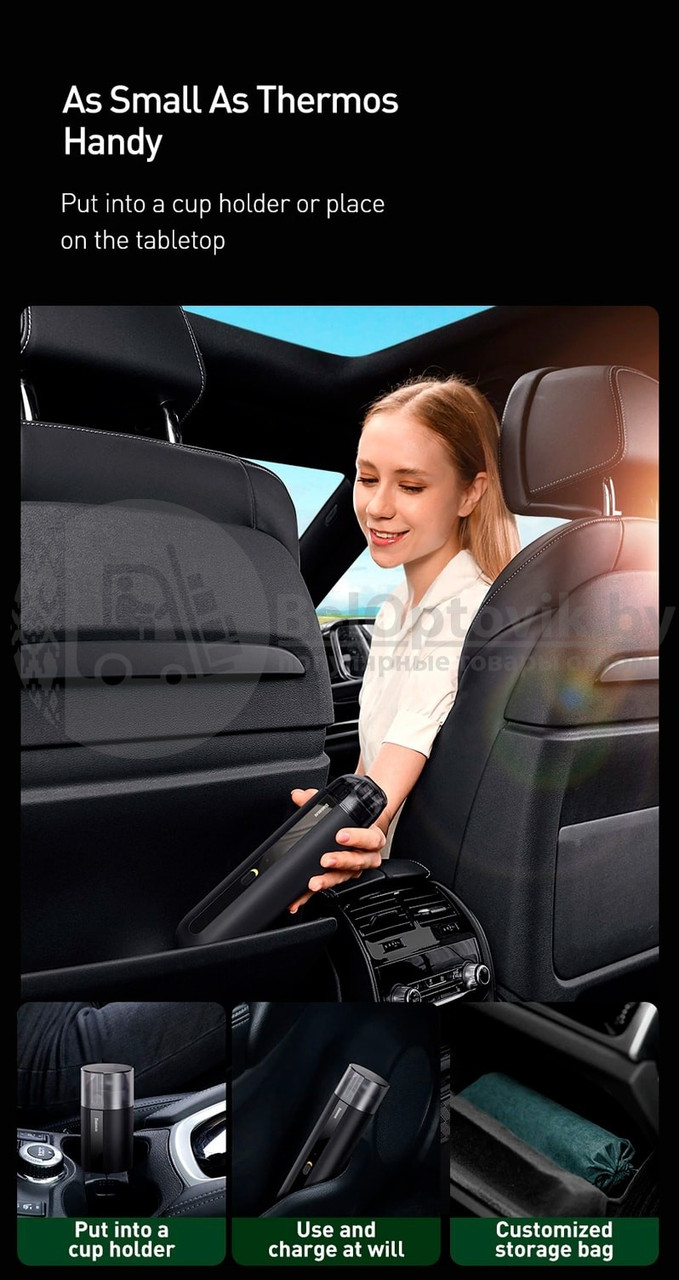 (Оригинал) Портативный автомобильный пылесос Baseus A2 Car Vacuum Cleaner с аксессуарами (живые фото ) - фото 5 - id-p153788151