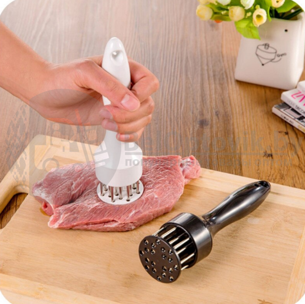 Тендерайзер /рыхлитель /стейкер / молоток для мяса / ручной размягчитель мяса, пластик, металл 20х5 см Черный - фото 7 - id-p153788358