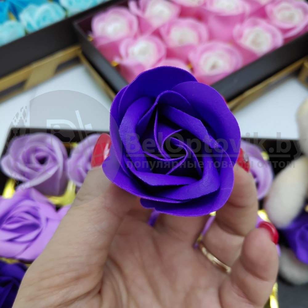 Подарочный набор 12 мыльных роз Мишка Голубые оттенки - фото 5 - id-p153788780