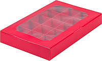 Коробка для 15 конфет цельная с окном Красная, 255х165х h35 мм
