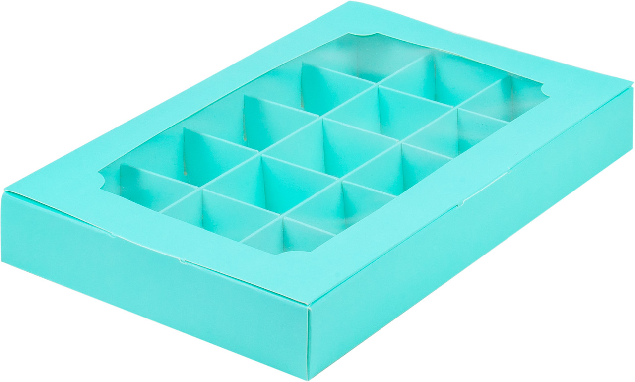 Коробка для 15 конфет цельная с окном Тиффани, 255х165х h35 мм - фото 1 - id-p153818796