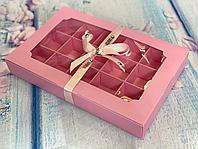 Коробка для 15 конфет цельная с окном Розовая, 255х165х h35 мм