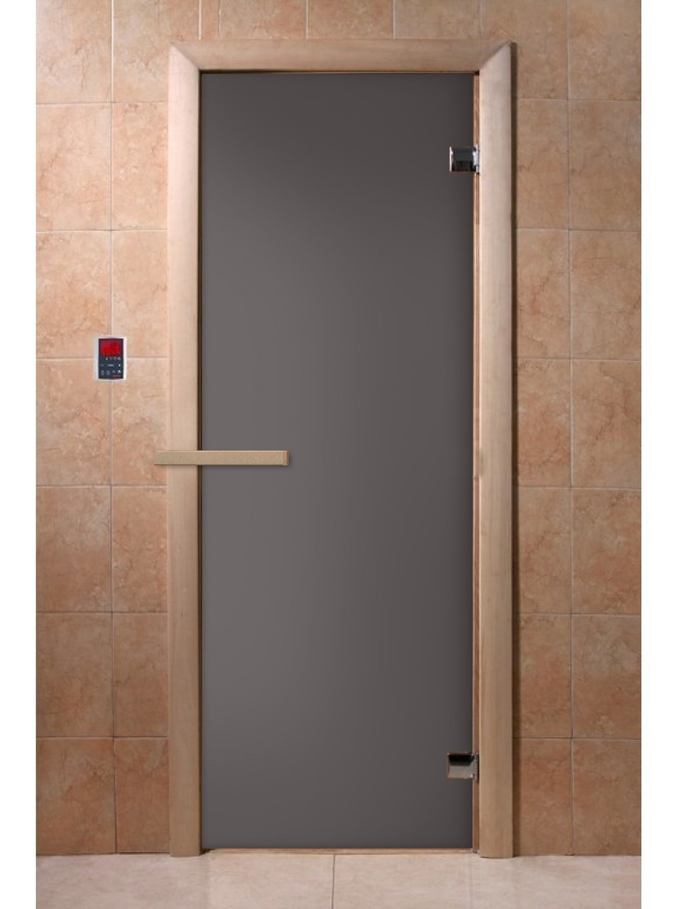 Дверь DOORWOOD "Графит матовый" 700х1900, (стекло 6 мм, деревянная. ручка, хвоя)