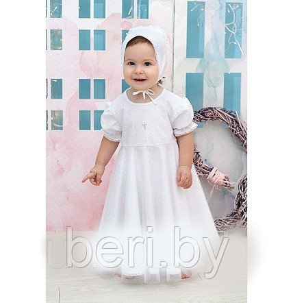 694P/13 Комплект для крещения девочки (платье, чепчик, мешочек) PITUSO р.68-74 Белый - фото 1 - id-p153828876