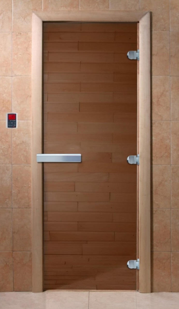 Двери DoorWood 800x2100 бронза матовая (стекло 8 мм, коробка листв., алюминиевая ручка)