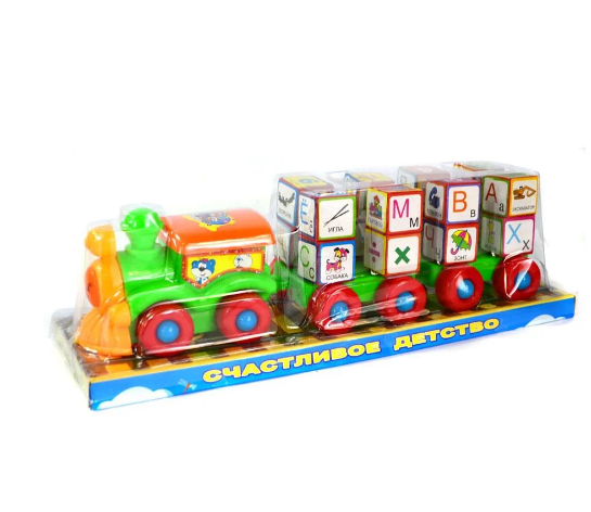 Детская развивающая игрушка каталка паровозик с кубиками, арт.2366A