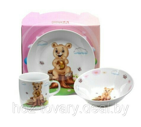 Набор для завтрака фарфоровый детский 3 предмета: тарелка, салатик, чашка арт. C 651 - фото 2 - id-p153838243
