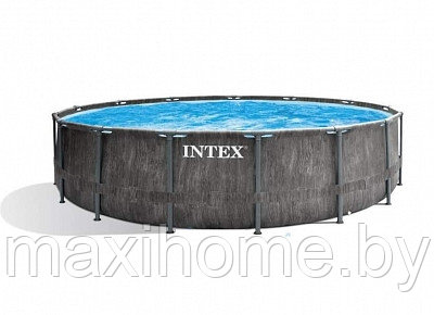 Каркасный бассейн Intex 26744 Grey Wood Prism Frame 549*122 см, фильтр-насос, лестница, тент, подстилка - фото 10 - id-p153875804