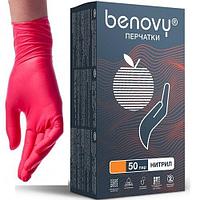 Перчатки нитриловые красные Benovy одноразовые размер XS S M L (100 штук) РАБОТАЕМ с НДС!
