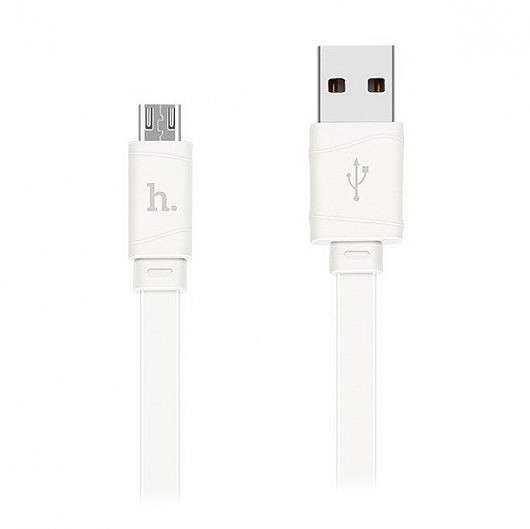Зарядный USB кабель HOCO X5 MicroUSB, 2.4A, 1м, плоский, белый 555113