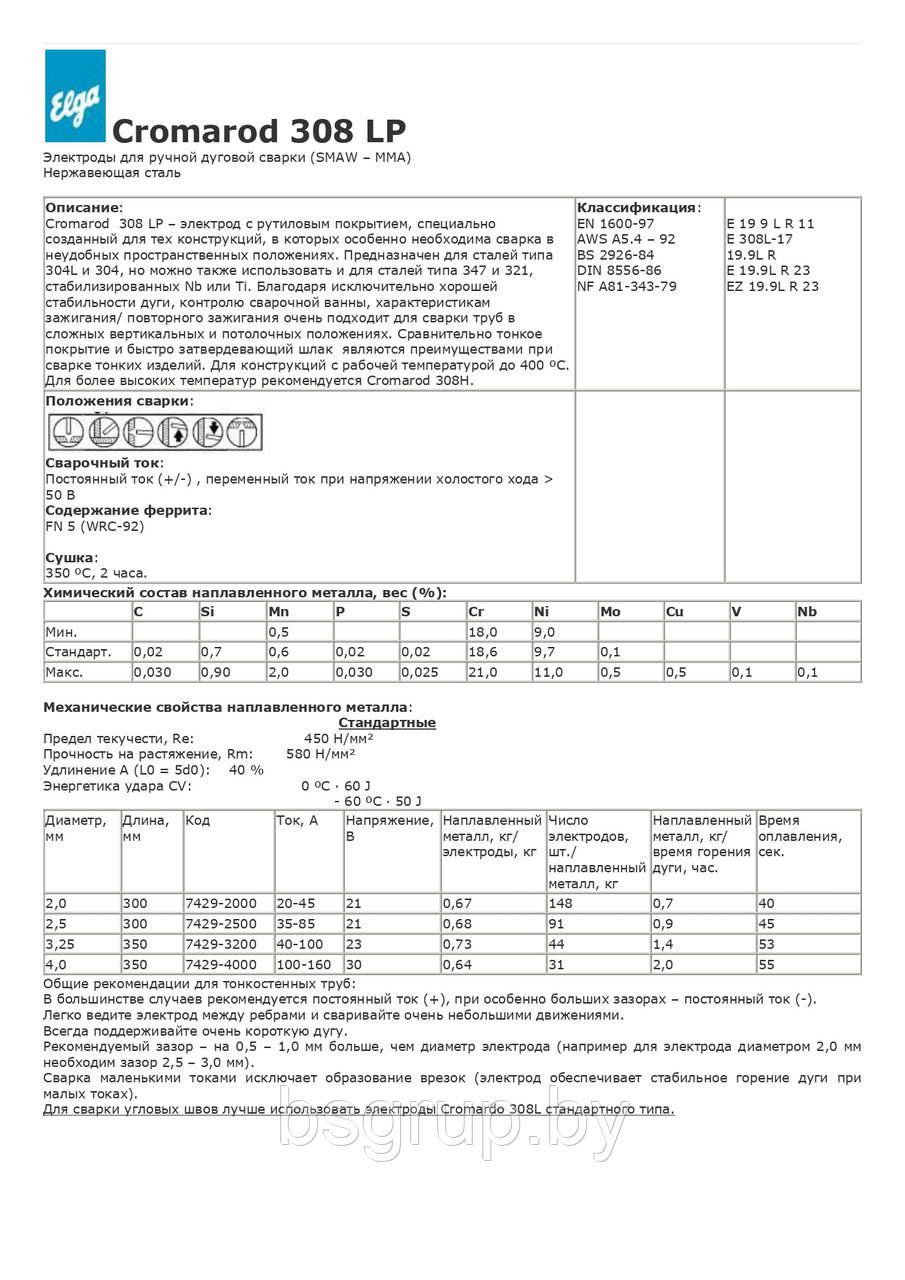 Электроды по нержавейке Cromarod 308LP 2,0x300,(3кг), ELGA, Швеция - фото 2 - id-p153586703