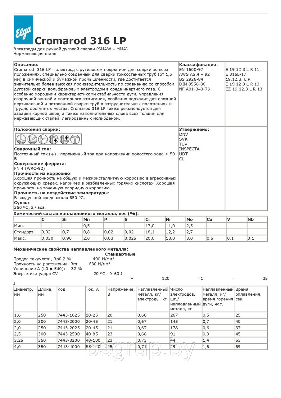 Электроды по нержавейке Cromarod 316LP 2,0x300, ELGA, Швеция - фото 3 - id-p153587072