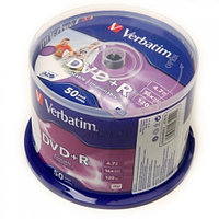 Диск DVD+R (ДиВиДи+Р) 4,7 GB Verbatim 16X CB/50 Full Ink Print