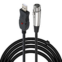Цифровой кабель USB2.0 - XLR для микрофона с звуковой картой, черный 555947