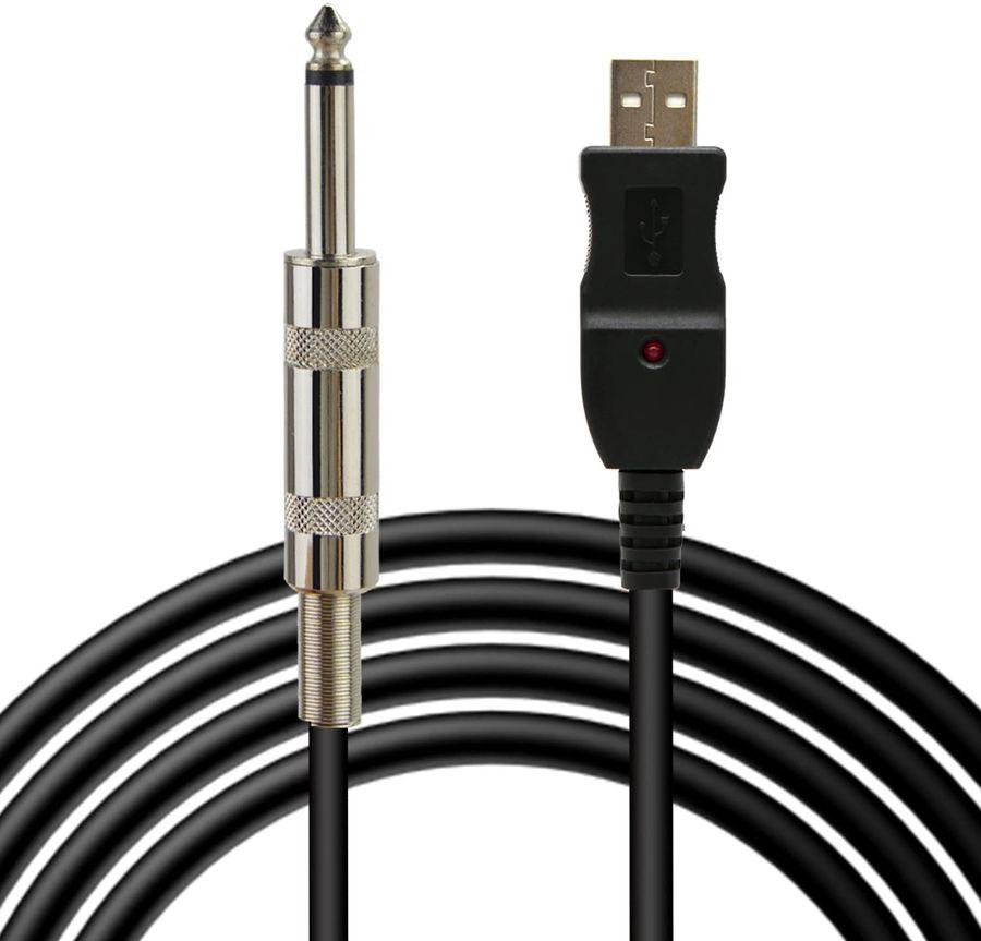 Кабель USB - jack 6.35mm для электрогитары, 3 метра, черный 555948