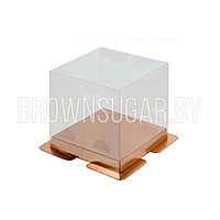Коробка под торт ПРЕМИУМ прозрачная Золото (Россия, 150х150х150 мм)