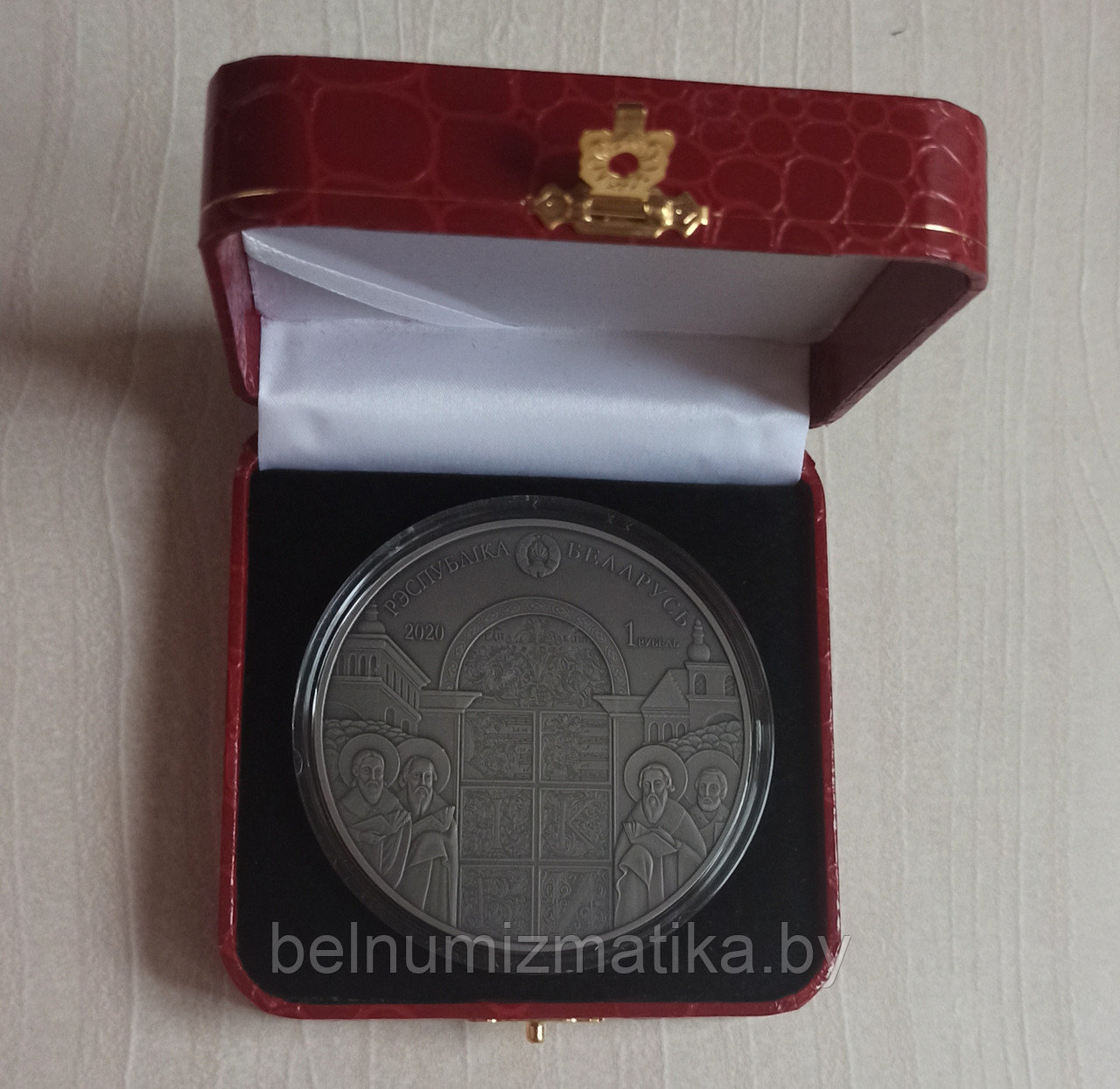 Футляр для одной монеты в капсуле Ø 74,00 мм бордовый из кожзаменителя - фото 3 - id-p137794544
