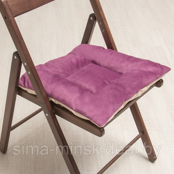 Подушка на стул квадратная 45х45см, высота 5см, велюр сиреневый, серый, синтет. волокно - фото 1 - id-p154041217